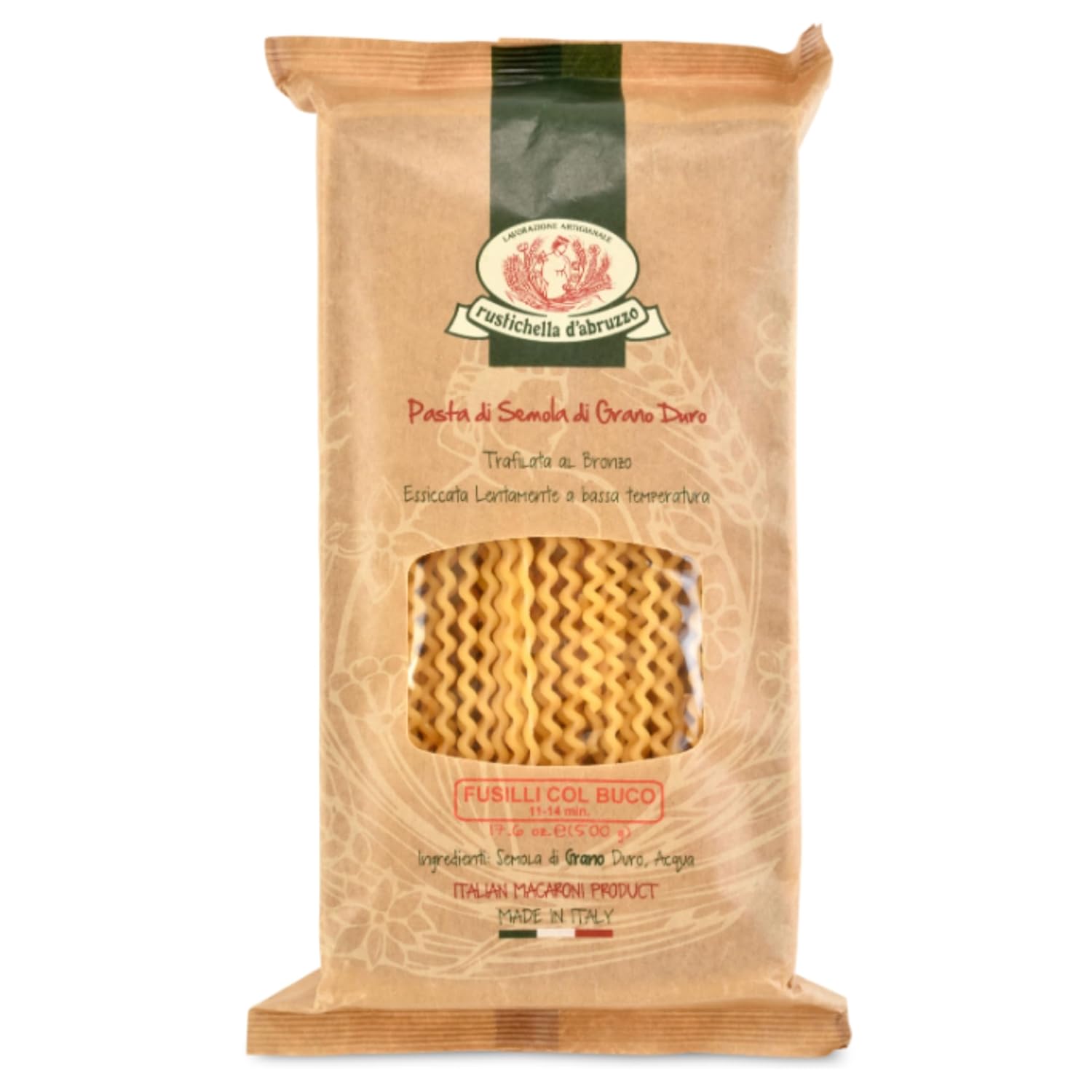 Rustichella d'Abruzzo Fusilli col Buco 17.6 - Classic Authentic Italian Long Curly Pasta - Perfect for Tomato or Olive Oil Sauces