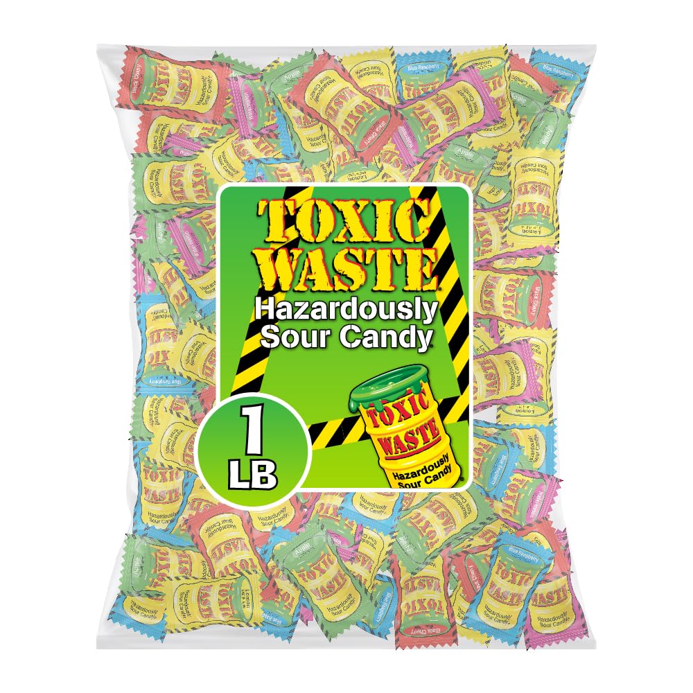 TOXIC WASTE - Hazardously Sour Candy - Apple, Watermelon, Lemon, Blue Raspberry, & Black Cherry Flavors - 1 lb. Bag