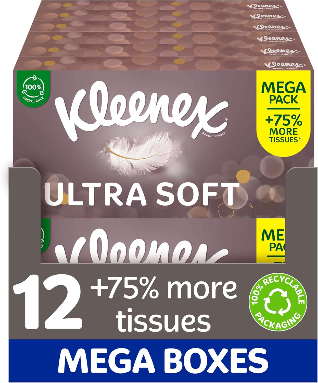 Kleenex® Ultra Soft Tissues Mega Pack - 1,344 Sheets (12 Boxes x 112 Sheets) -– Beautifully Soft and Silky Tissues
