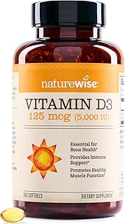 NatureWise Vitamin D3 5000iu (125 mcg) 1 Year Supply for Immune Support, Healthy Muscle Function, and Bone Health - Non-GMO, Gluten Free in Organic Extra Virgin Olive Oil, (Mini Softgel), 360 Count