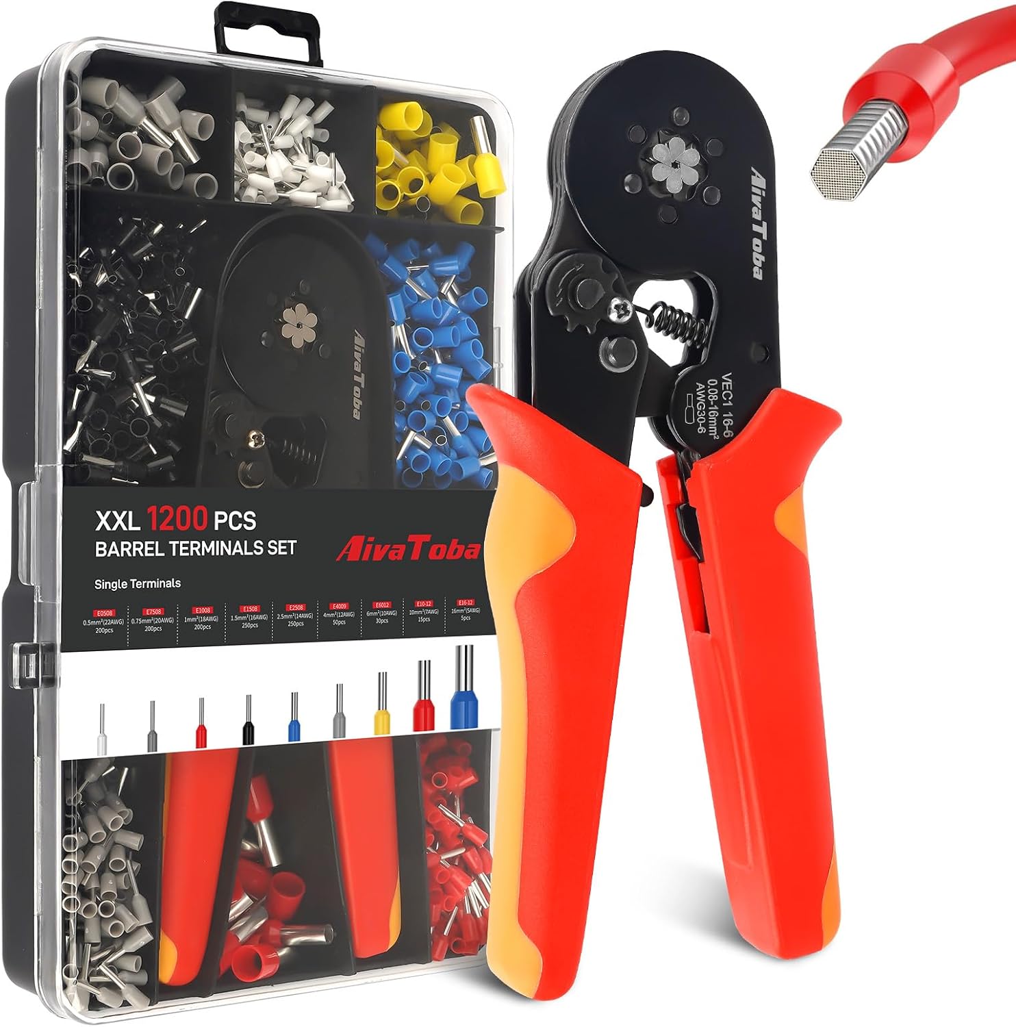 AivaToba Ferrule Crimping Tool Kit 0.08-16mm² AWG 30-6 with 1200PCS