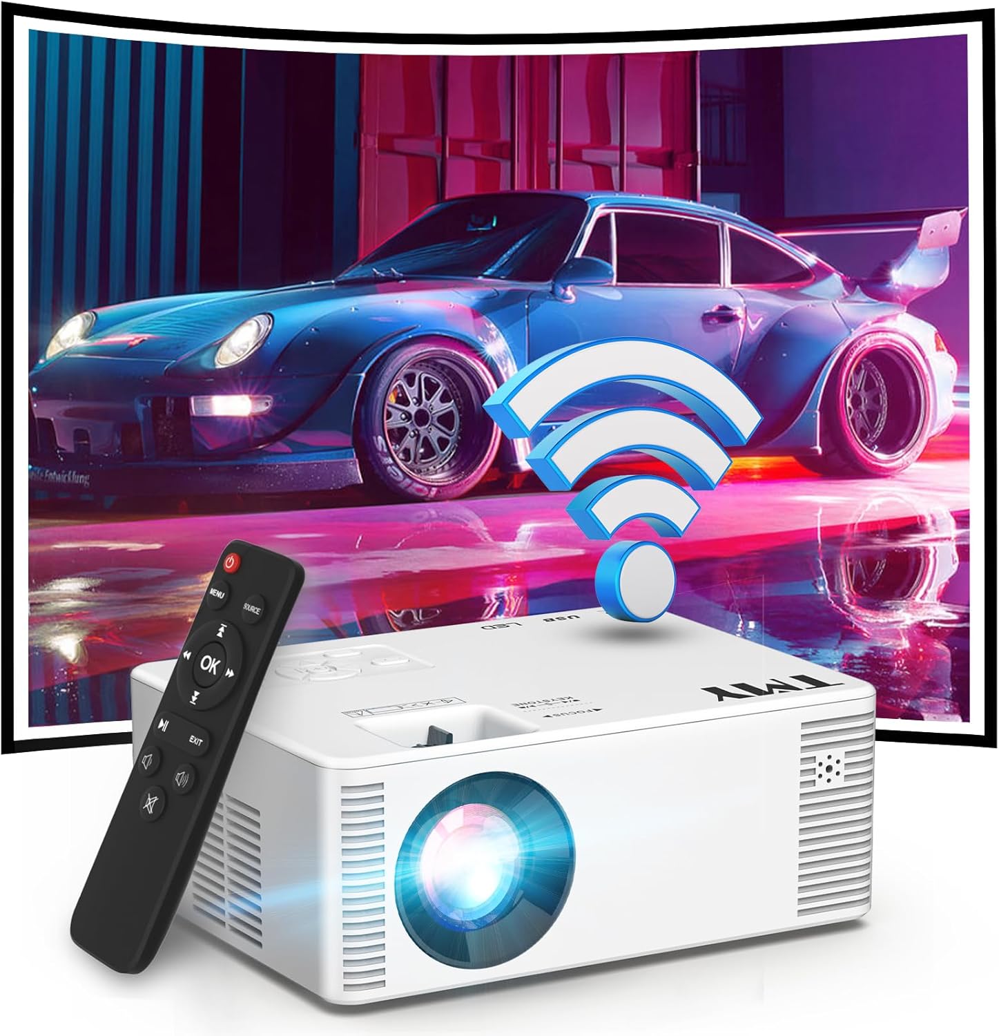 Mini WiFi Projector with Bluetooth, 1080P HD Portable, Outdoor Movie Projector for Smartphone, Compatible with iOS/Android/PC/TV Stick/PS5/HDMI/USB/TF