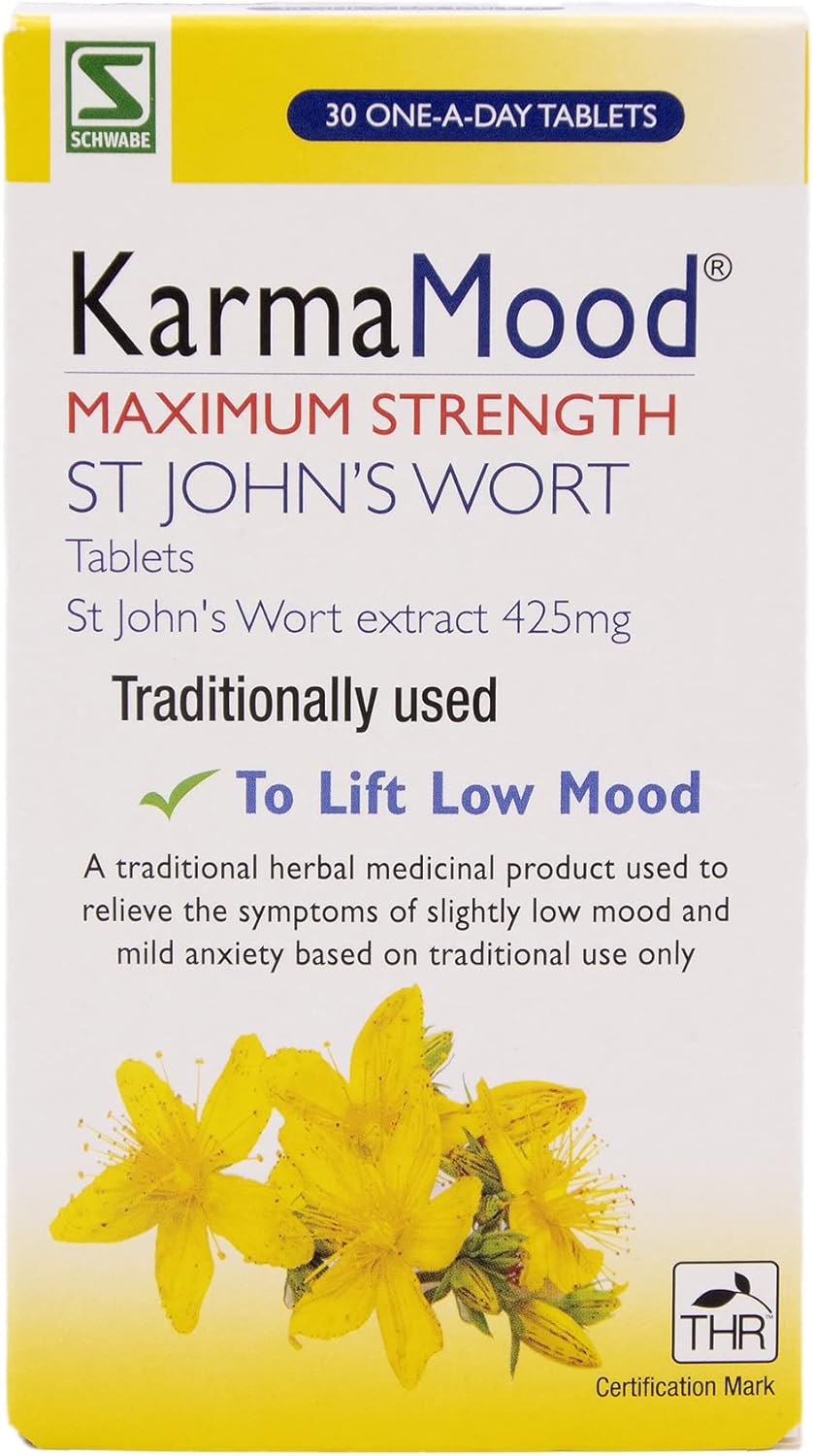Schwabe KarmaMood Maximum Strength - St John's Wort Extract 425mg - Traditionally Used for Low Mood and Mild Anxiety - Traditional Herbal Medicinal Product - 30 Tablets