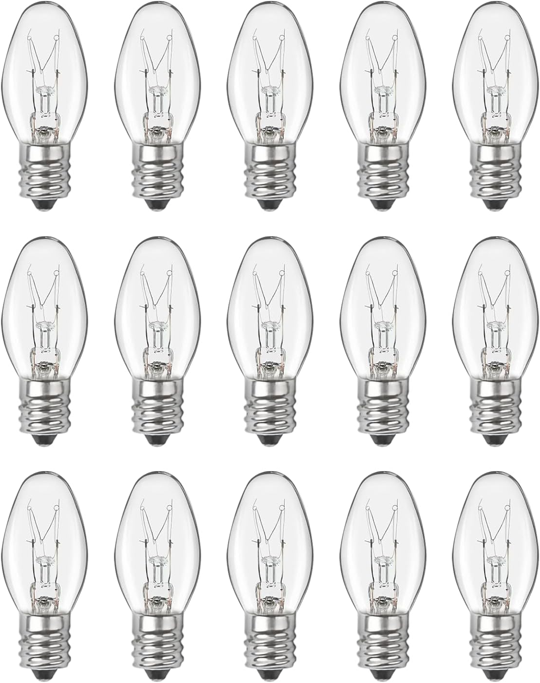 OuuKoo Night Light Bulb Warm White Replacement Bulbs - E12 Light Bulbs - 7Watt Incandescent Light Bulbs - 15 Packs Warm White Glow - Dimmable