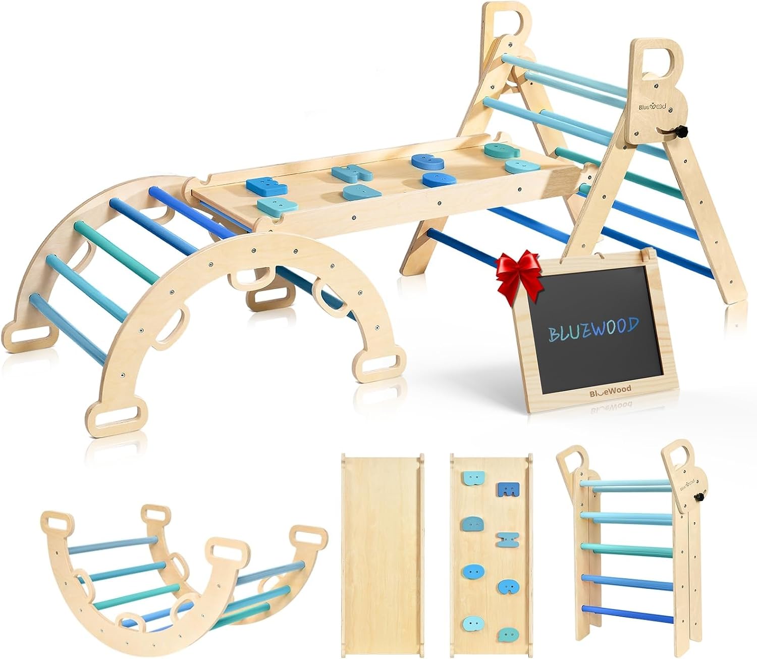 BlueWood Pikler Triangle Set, Foldable Toddler Climbing Toys