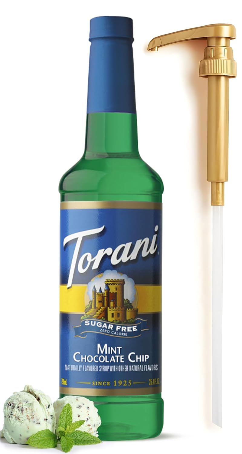 Sugar Free Mint Chocolate Chip Syrup for Drinks 25.4 Ounces Flavoring for Drinks with Fresh Finest Syrup Pump
