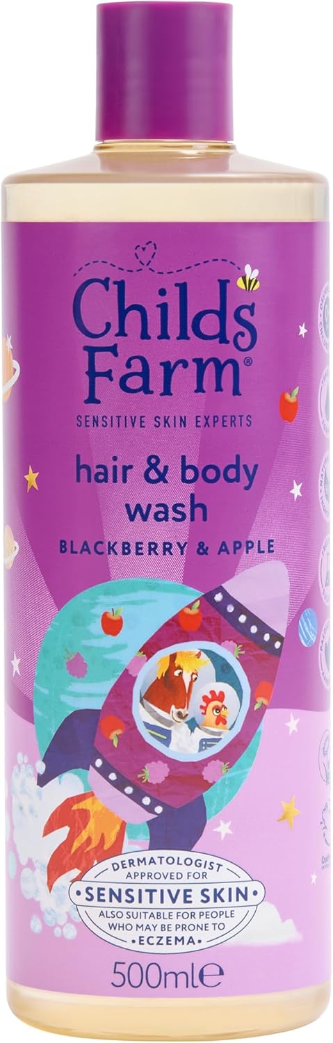 Childs Farm Kids Hair & Body Wash, Blackberry & Apple | Tear-free, Gently Cleanses | Suitable for Dry, Sensitive Skin, 500ml