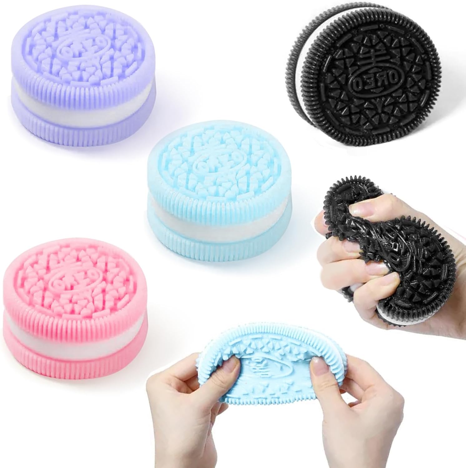 Stress Relieving Squeeze Music, 4Pcs Biscuit Stress Relief Toy for Oreo, Taba Squishy for Oreo, Pinching Biscuit Simulation Toy for Oreo Fufu Squishy Stress Relief Toy