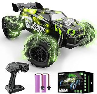 DEERC Remote Control Car, Glowing Eagle RC Cars W/ 2 Rechargeable Batteries for 40 Min Play, 2.4Ghz All Terrain Off-Road RC Monster Truck Toys for Boys Kids Age 4-7 8-12 Birthday Xmas Gift