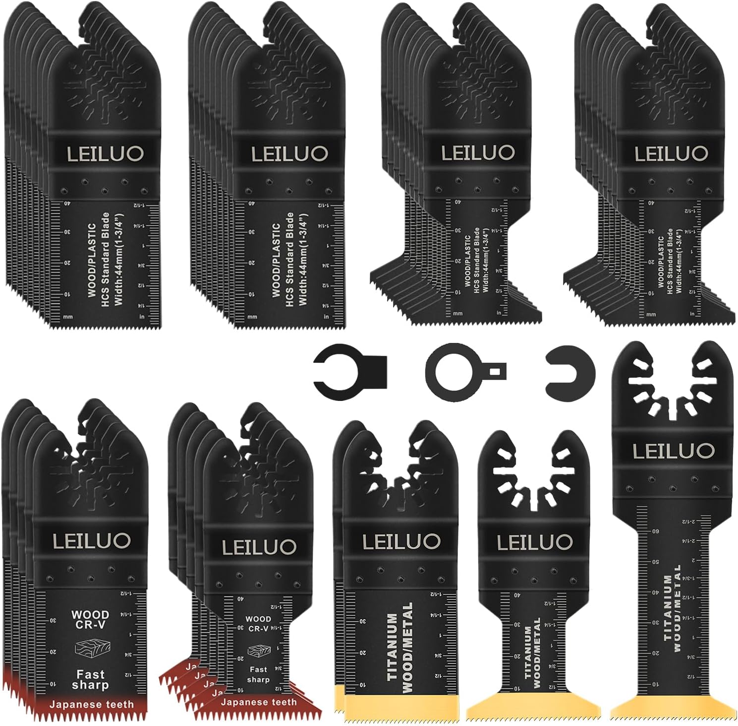 LEILUO 50 Pcs Multitool Accessories Kits for Wood Nails Drywall Cutting Universal Oscillating Saw Attachments with Storage Bag Compatible with DeWalt Makita Dremel and More
