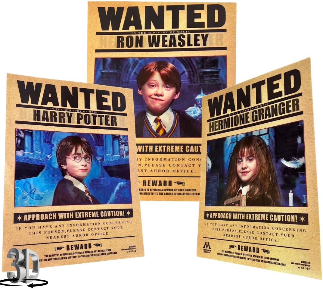 luko Harry Potter Poster - Harry, Ron,Hermione 3D Lenticular Flip Effect, 3 Images Changes, 3 In One, Magical Wall Art, Collectible Movie Decor, Must-Have Collectible