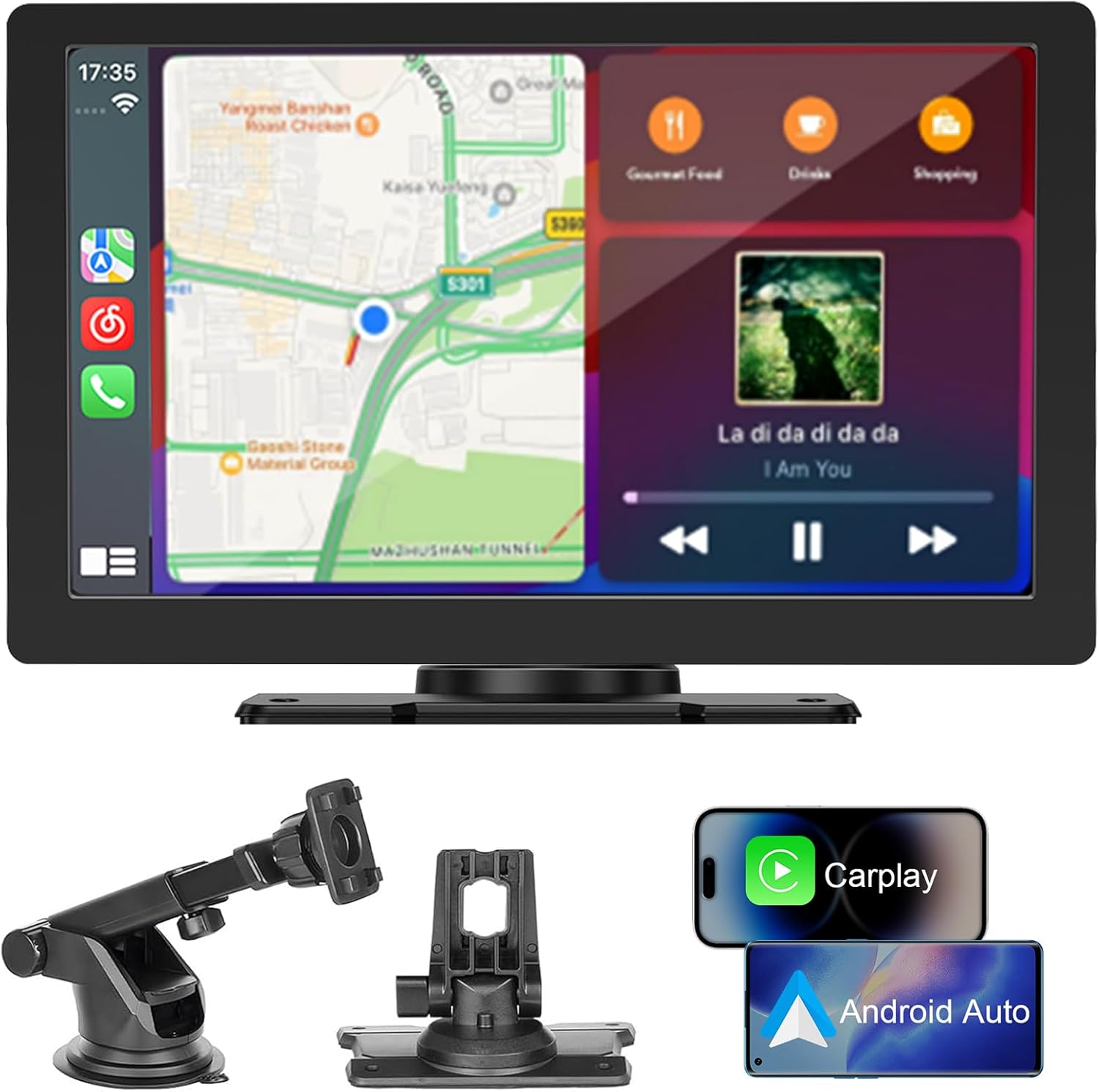 AKOFIC 9 Inch Carplay Screen, Wireless Car Stereo Compatible Apple Carplay & Android Auto, Portable Touchscreen Car Video Player, Car Audio Receivers with GPS Navigation, Mirror Link, Bluetooth, FM