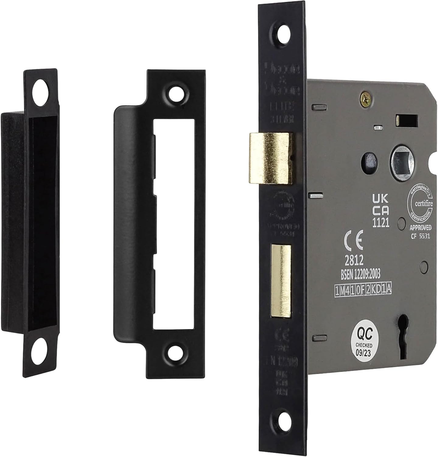 Decoranddecor Sash Mortice Door Lock with Keys - 2.5inc /64mm - Matt Black - Fire Rated - UKCA & CE Approved