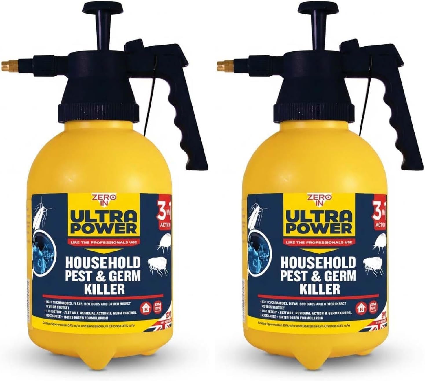 Zero In Household Germ & Insect Killer - 1.5L Pressure Sprayer Professional Strength Indoor Use Anti-Bacterial Long-Lasting Protection Kills Cockroaches, Fleas and Bed Bugs (Pack of 2)