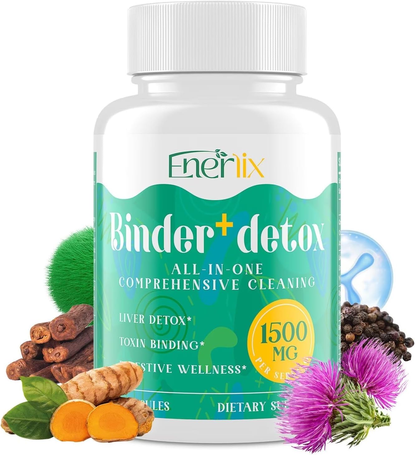 15-in-1 Detox Binder, Activated Charcoal, Zeolite & Bentonite Clay, Chlorella, 1500 MG Supplement Maximum Absorbent, Liver Gut Digestive Toxin Detox Cleanse, 90 Vegan Capsules