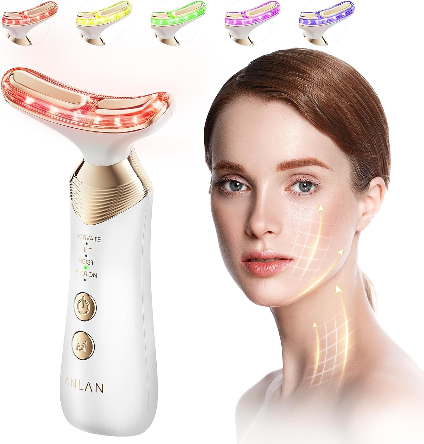 24K Gold Face Massager Lifting Device,ANLAN Face Sculpting Device with 5 Light Therapy,Facial Massager Electric Anti Aging 4 Modes 42±3°C for Neck, Jaw, Cheek,EMS Lymphatic Drainage Massager Face
