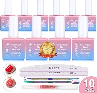 Gel Nail Polish Remover 10 Pack Professional Gel Polish Remover Non-Irritating Quick Easy, Nail Polish Gel Remover Tools Kit Nail File Cuticle Pusher File Grit, No Need For Foil Soaking Or Wrapping