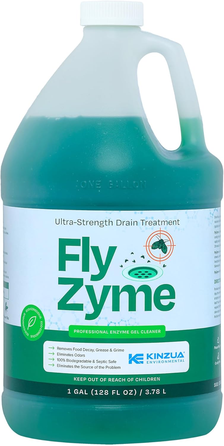 Kinzua Environmental Fly-Zyme, Highly Concentrated Enzyme Drain Cleaner for Pipes, Drain Gel for Fruit Flies, Organic Waste Degrader & Odor Neutralizer, 1 Gallon