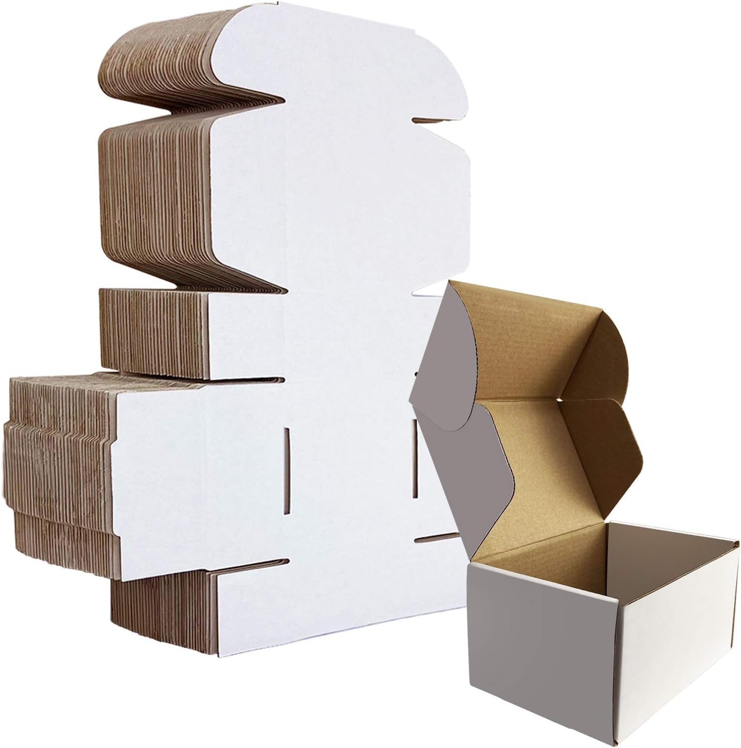 HORLIMER 6x4x3 inches Shipping Boxes Set of 25, White Corrugated Cardboard Box Literature Mailer