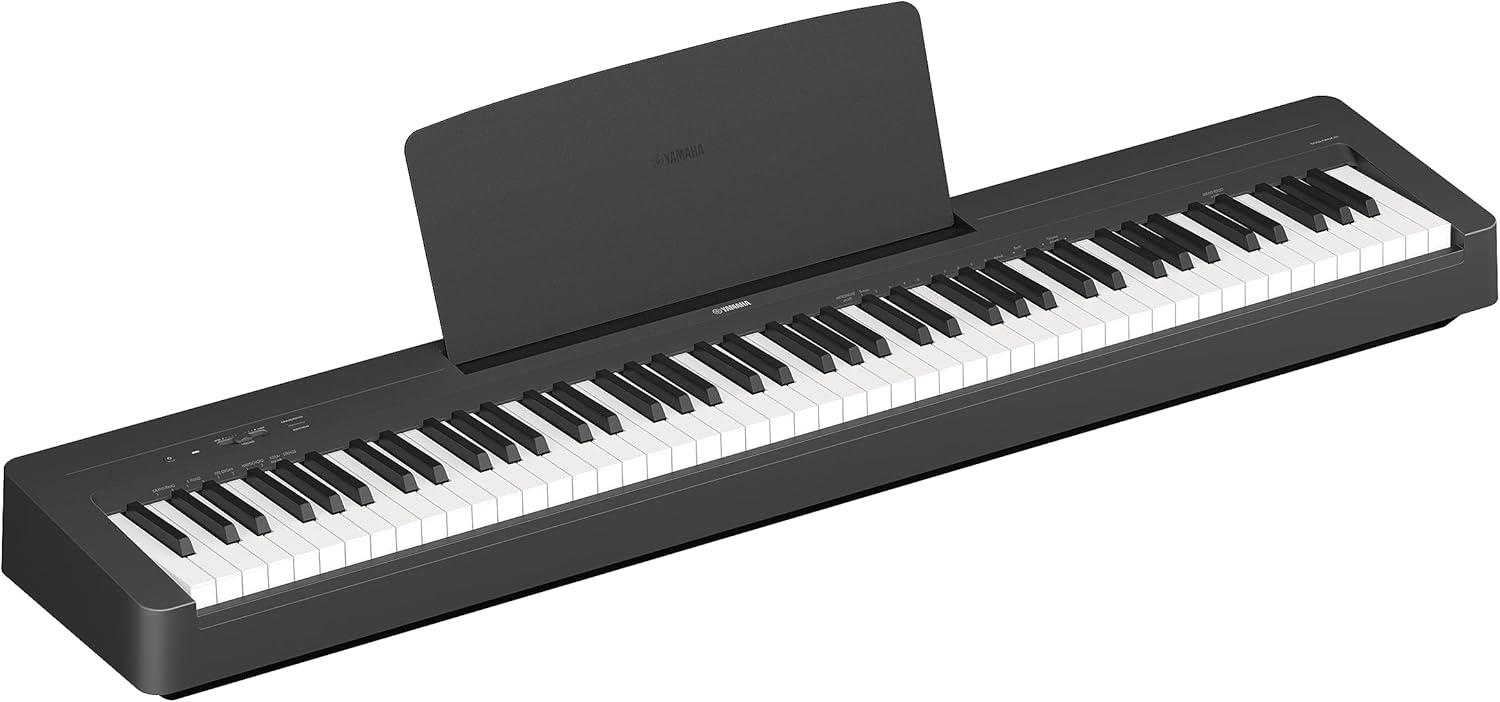 Yamaha, 88-Key Slim Digital Beginners with Weighted, Premium Grand Piano Sound, Compact Design, Music Rest, Sustain Pedal, and Built-in Speakers for Home Practice or Travel, (P143B)