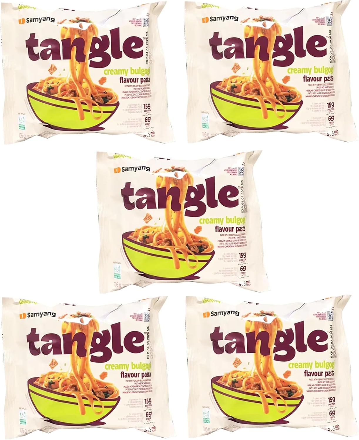 Samyang Tangle Creamy Bulgogi Flavour Pasta 105g x 5 packs | Korean-Inspired Instant Noodles with Creamy Bulgogi Flavour | Quick & Easy Fusion