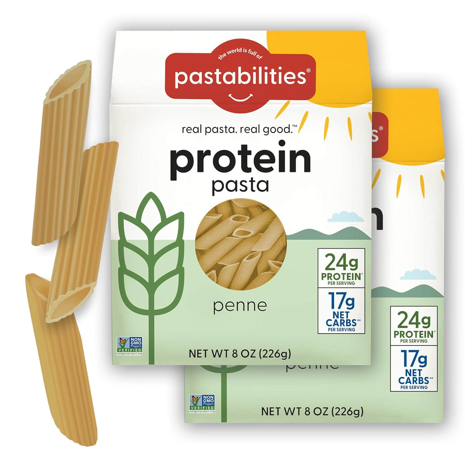 Pastabilities, Protein Pasta, Penne - 24g Protein & Low Carb, 17g Net Carbs - High Protein, Delicious Taste & Texture Non-GMO Plant-Based Pasta, Keto Friendly, Vegan (8 Ounce, 2 Pack)