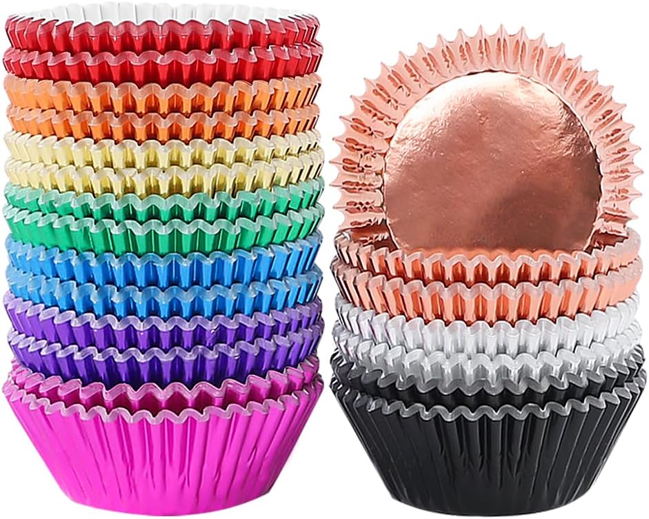 BAKHUK 500pcs Cupcake Liners for Baking, Foil Cupcake Liner, Standard Size 2 Inches 10 Colors Cupcakes Liners