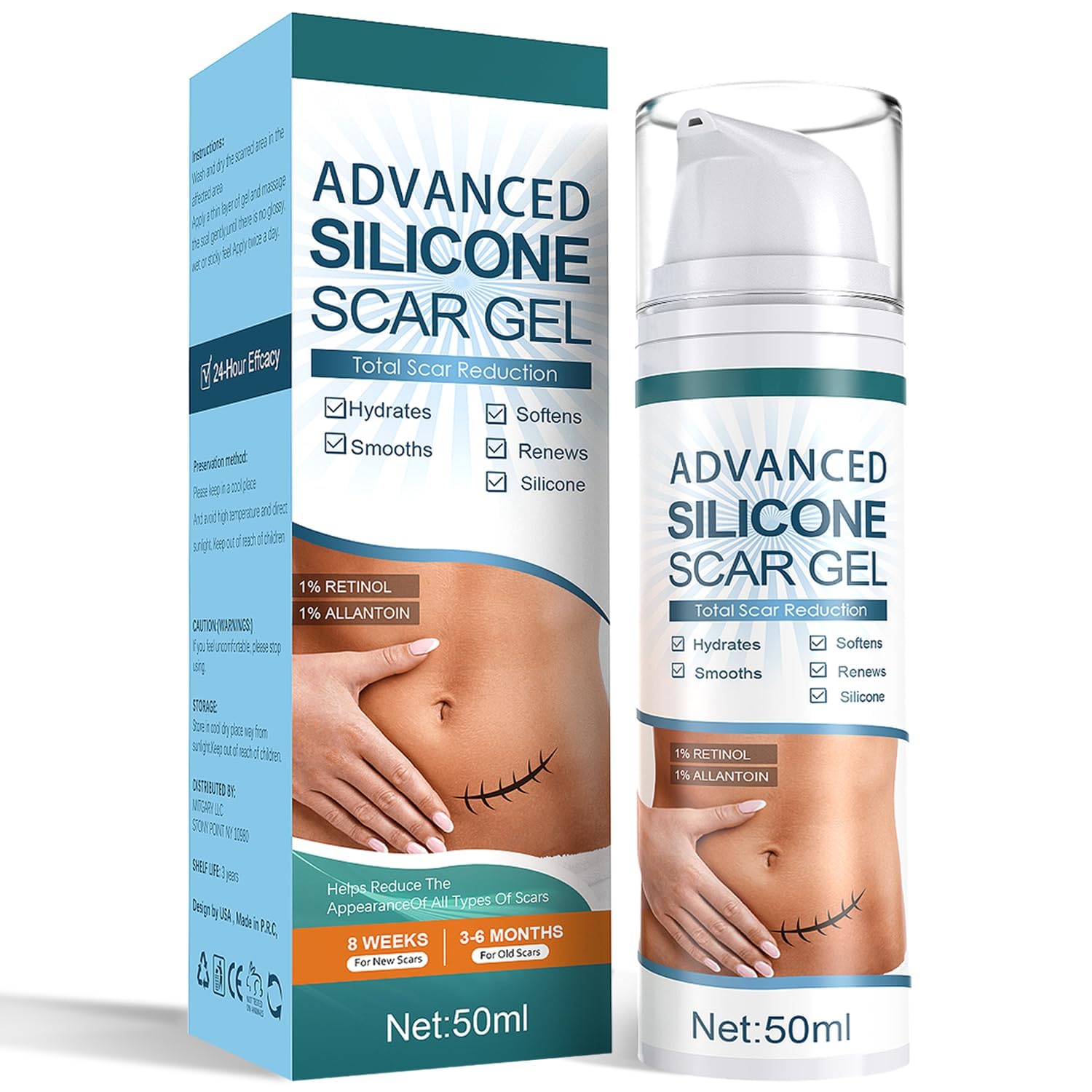 Advanced Scar Gel, Silicone Scar Gel, Treats Old and New Scars, Reduces the Appearance of Scars from, Body, Face, Stretch Marks, Surgical Scar, Keloids, Acne, Burns and More, 50g (1.76 Oz)
