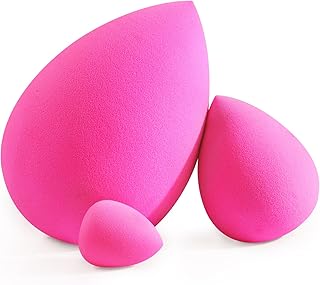 BEAKEY Large, Mini and Standard Makeup Sponges Trio Set with Soft and Bouncy Touch, Beauty Sponges Blender in Rose Pink for Powder, Cream and Liquid Blending