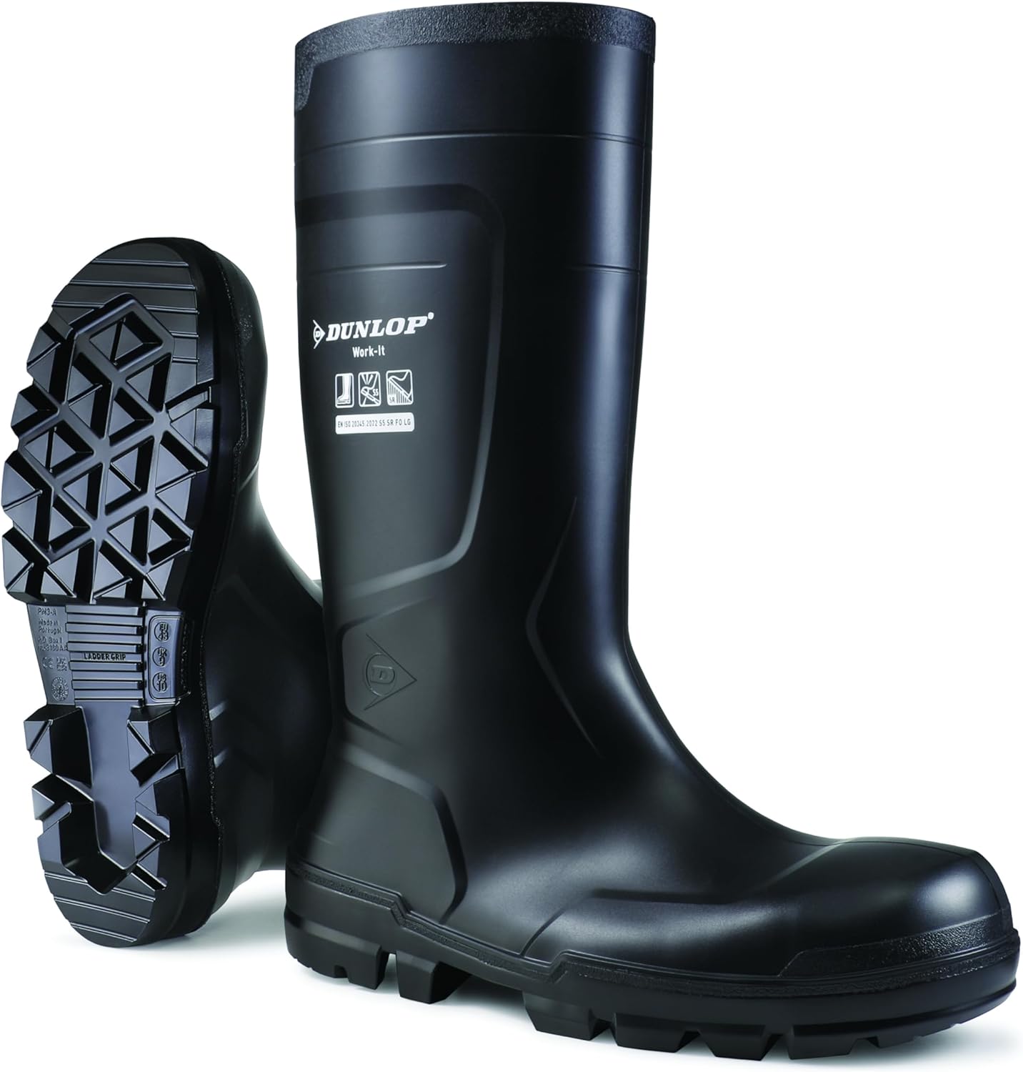 DUNLOP Work-It - Unisex Full Safety Slip-Resistant Waterproof Work Boots, Black, Antistatic and Chemical Resistant PVC Wellies with Steel Toecap for Outdoor and Industrial Work - EU44, UK10