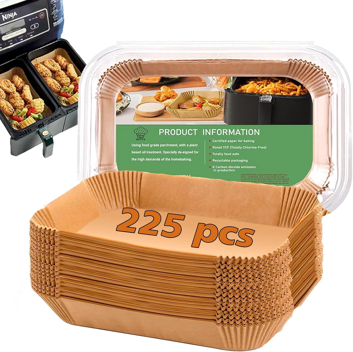 Ninja Dual Air Fryer Liners, Air Fryer Parchment Paper Liners Disposable for Ninja DZ201, Ninja Foodi Liners, Disposable Ninja Dual Rectangular, AirFryer Paper Liners Rectangle Accessories Ninja