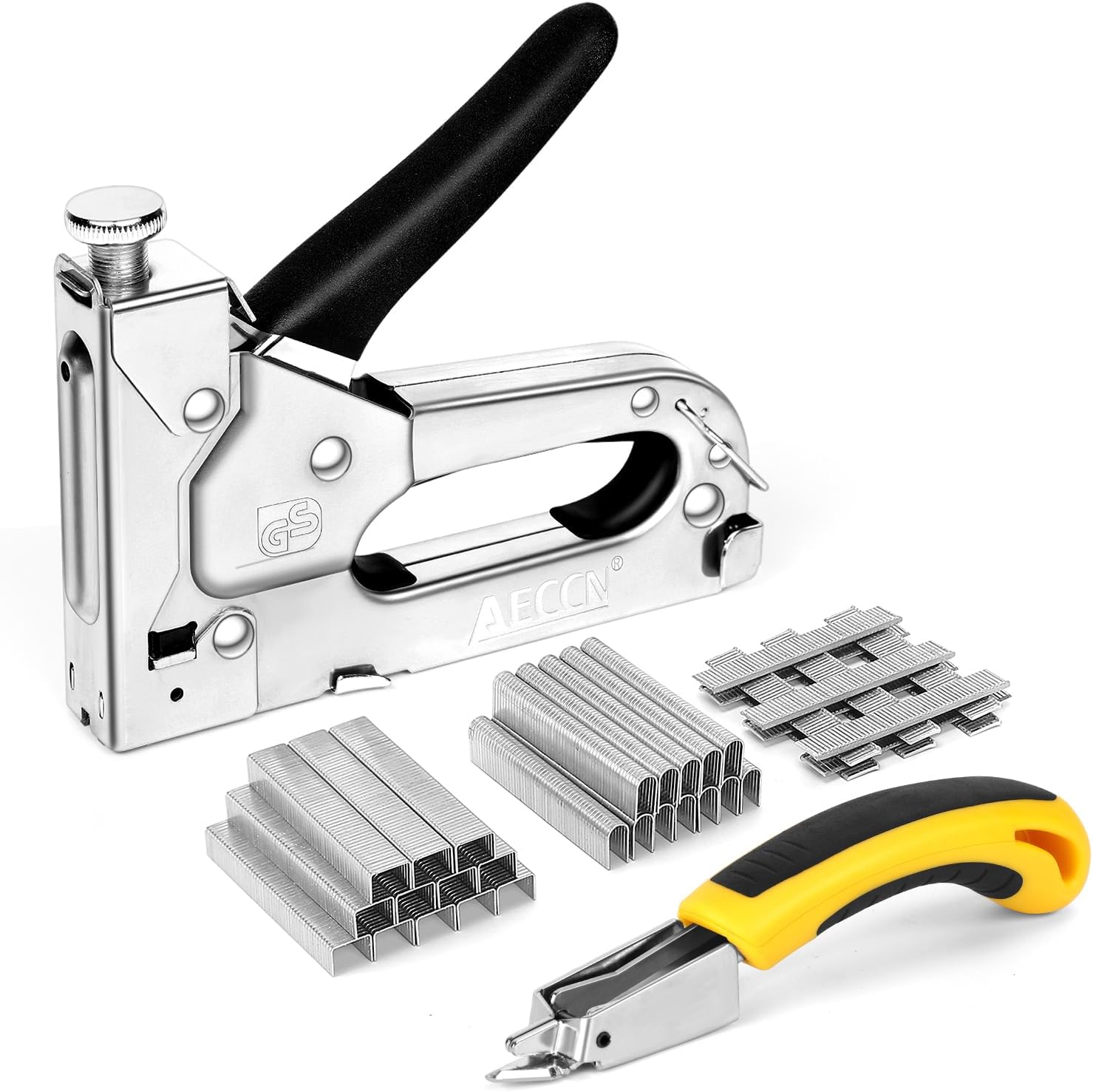 AECCN Staple Gun with 2100 Staples - 3 in 1 Heavy Duty Staple Gun Kit with Remover, Durable Stainless Steel Upholstery Stapler for Fixing Material, Decoration DIY, Carpentry, Furniture