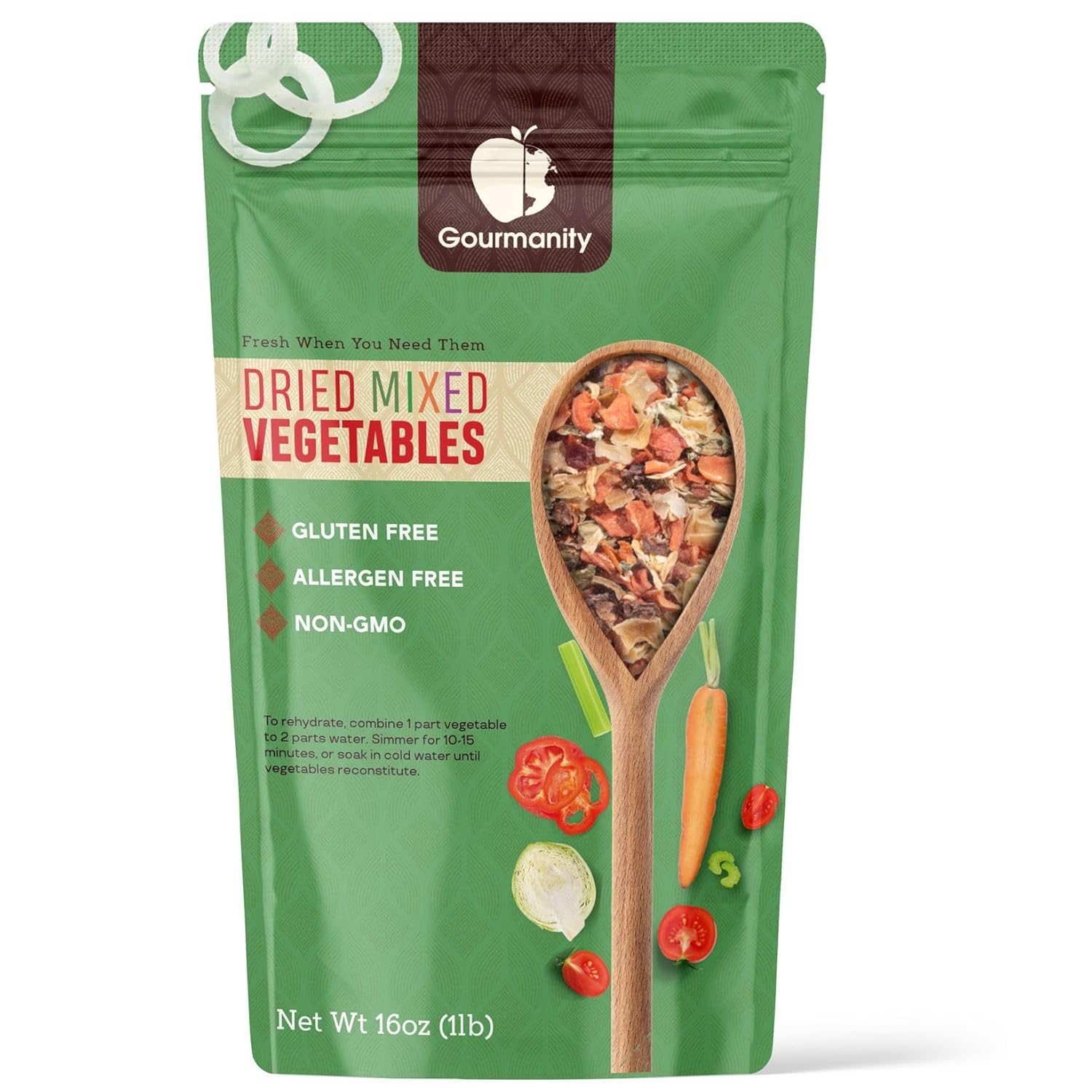 Gourmanity Dehydrated Mixed Vegetables, All Natural Dried Ramen Topping, Adds Color Flavor and Texture to your Vegetable Soups and Stews, 1lb Bag