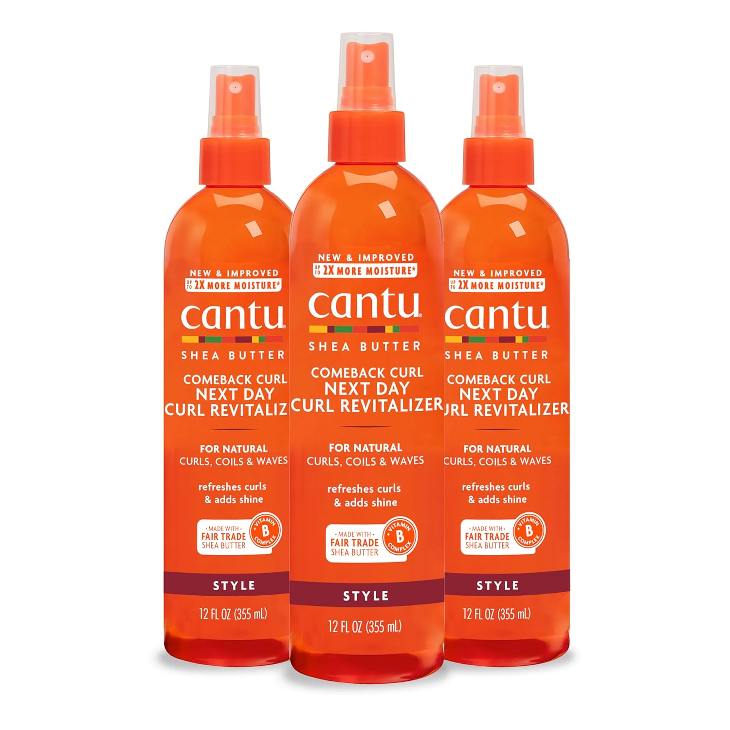 Cantu Comeback Curl Next Day Curl Revitalizer for Natural Hair with Pure Shea Butter, 12 fl oz (Pack of 3)