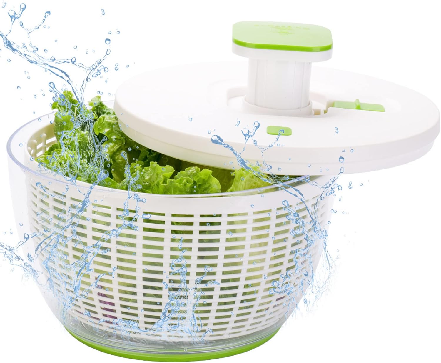 Brieftons QuickPush Salad Spinner: Large 6.3-Quart Vegetable Washer Dryer Strainer Drainer, Easy One-Handed Handle & Brake, Fast Spin Cycles, Compact Storage, to Wash, Clean & Dry Vegetables, Fruits