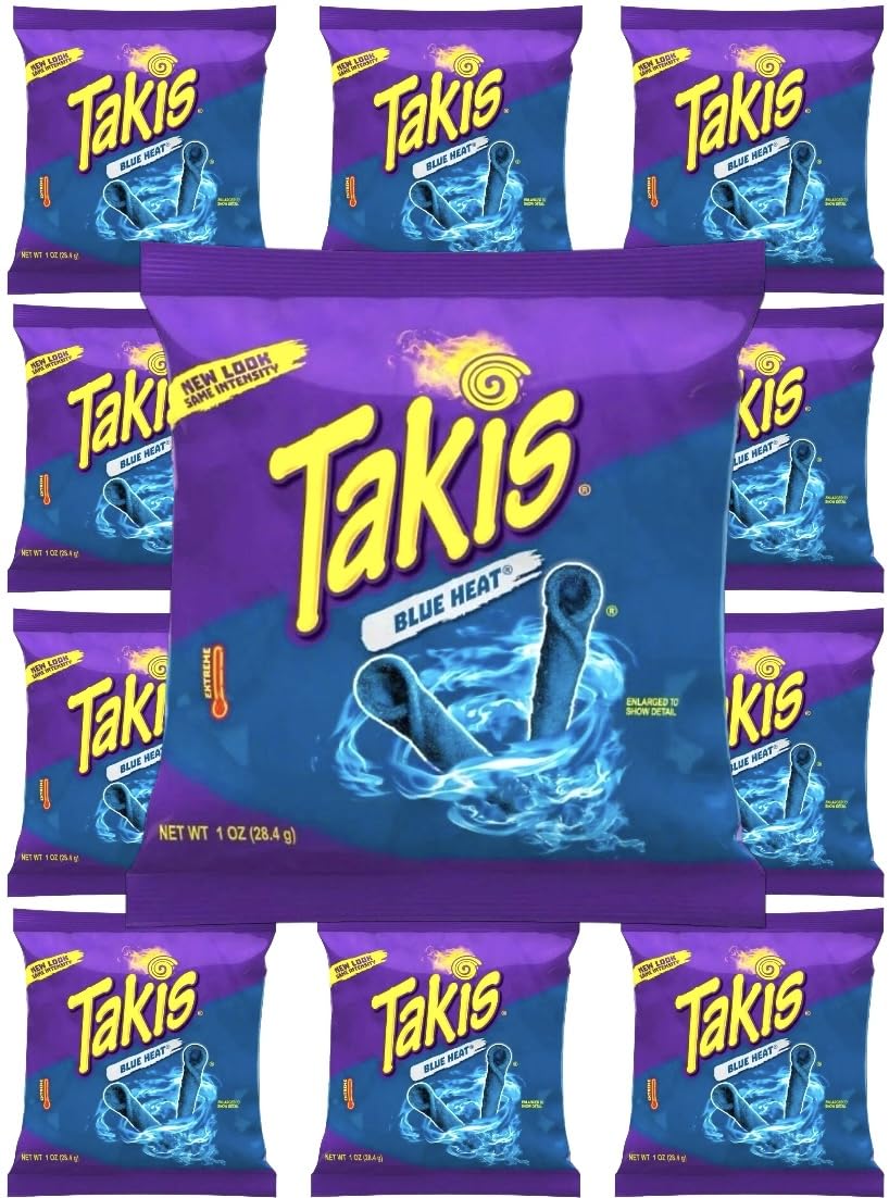 Takis Blue Heat - 12 Count, 1oz Bags with a Mystery Item, Perfect Snack with a Surprise