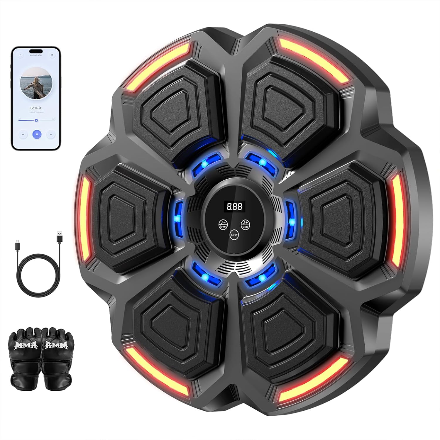 Music Boxing Machine for Adults,Bluetooth Smart Boxing Traineing Machine,Wall Target Punching Workout for Kids,Reflex Training Suitable for Home,Office,Gym,Fun Fitness Equipment