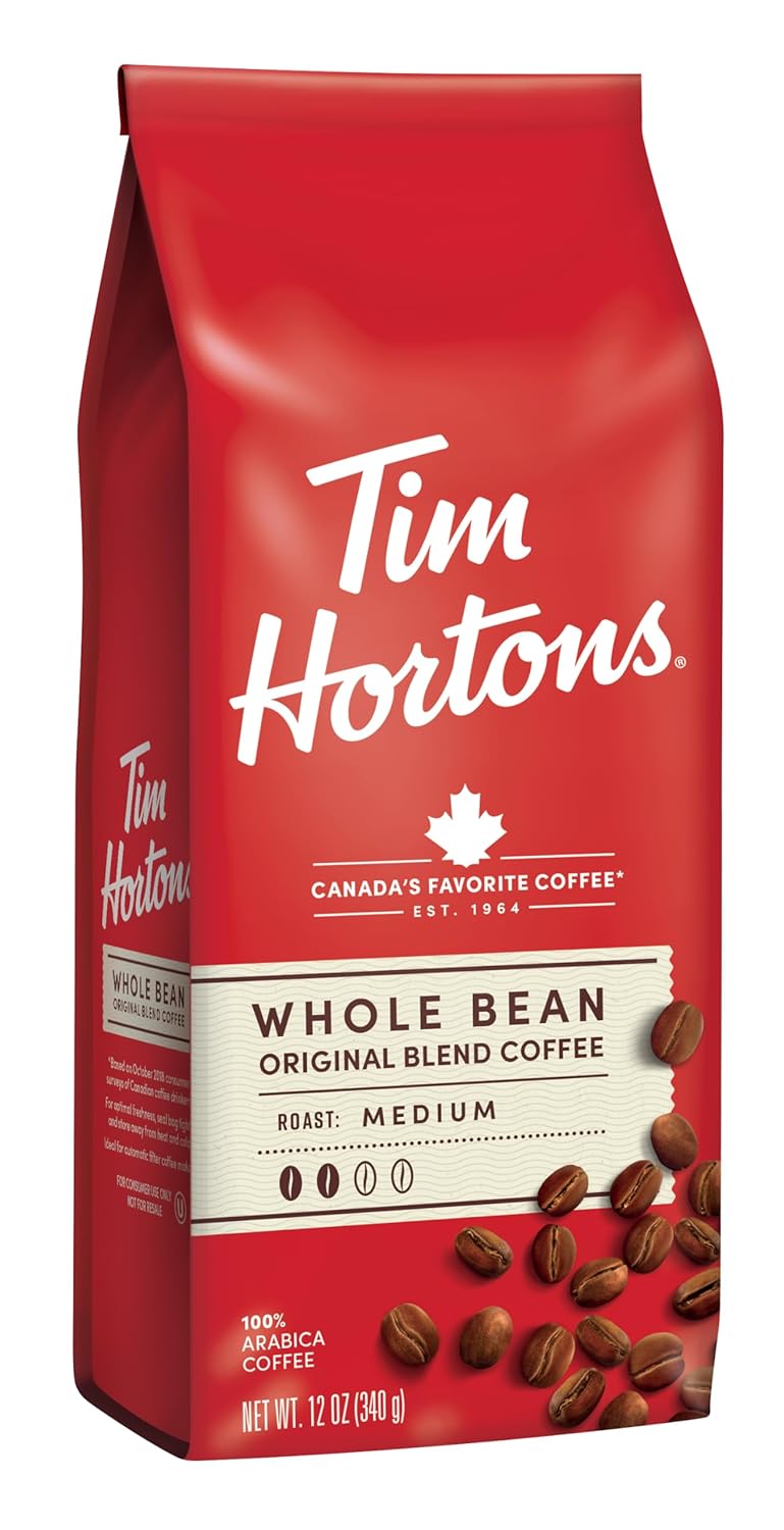 Tim Hortons Whole Bean Original, Medium Roast Coffee, Made with 100% Arabica Beans, 32 Ounce Bag