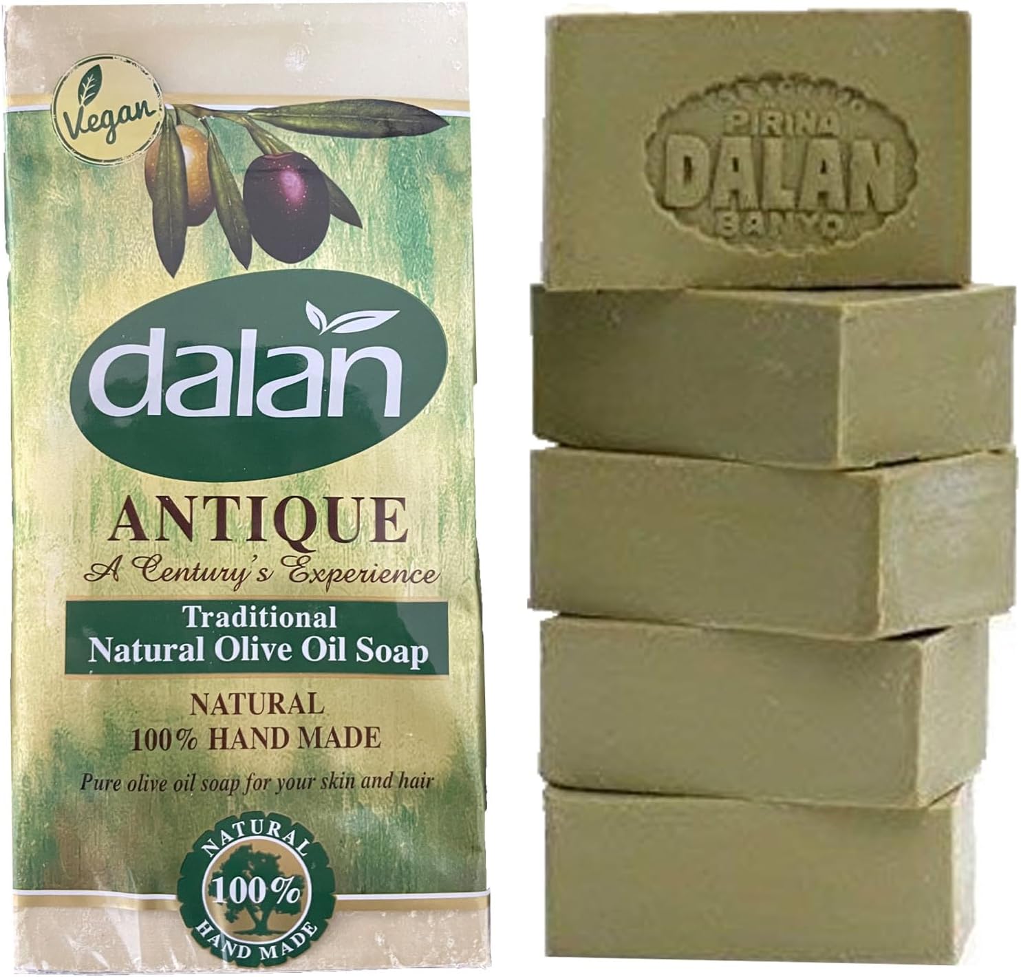 5 x 180g Bar Natural 100% Pure Olive Oil Soap Dalan Turkish Bath Handmade Turkey