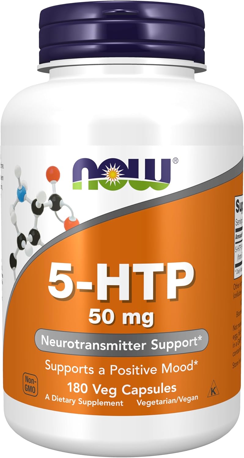 NOW Foods Supplements, 5-HTP (5-hydroxytryptophan) 50 mg, Neurotransmitter Support*, 180 Veg Capsules