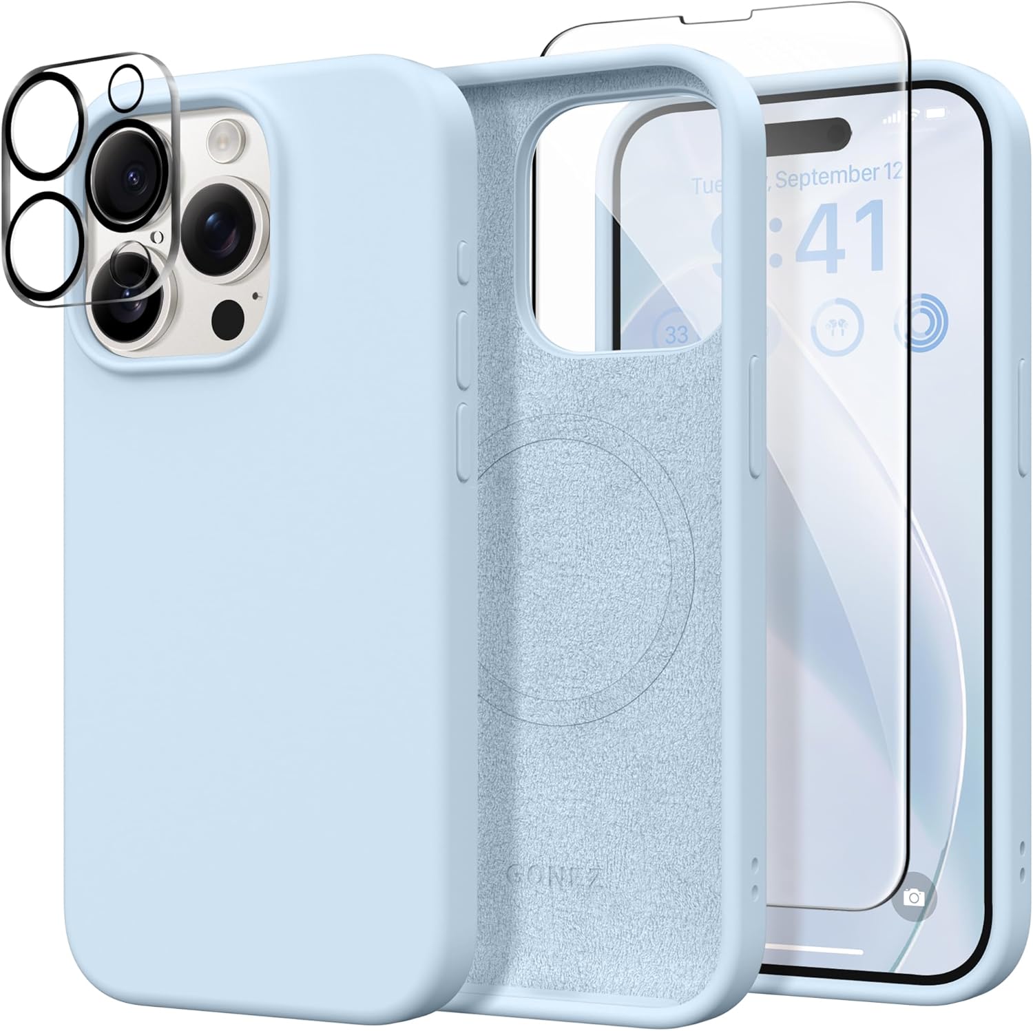 GONEZ Magnetic for iPhone 15 Pro Case, Compatible with MagSafe, [Screen Protector + Camera Lens Protector], Silicone Shockproof Anti-Scratch Protective Phone Case 6.1 inch, Blue