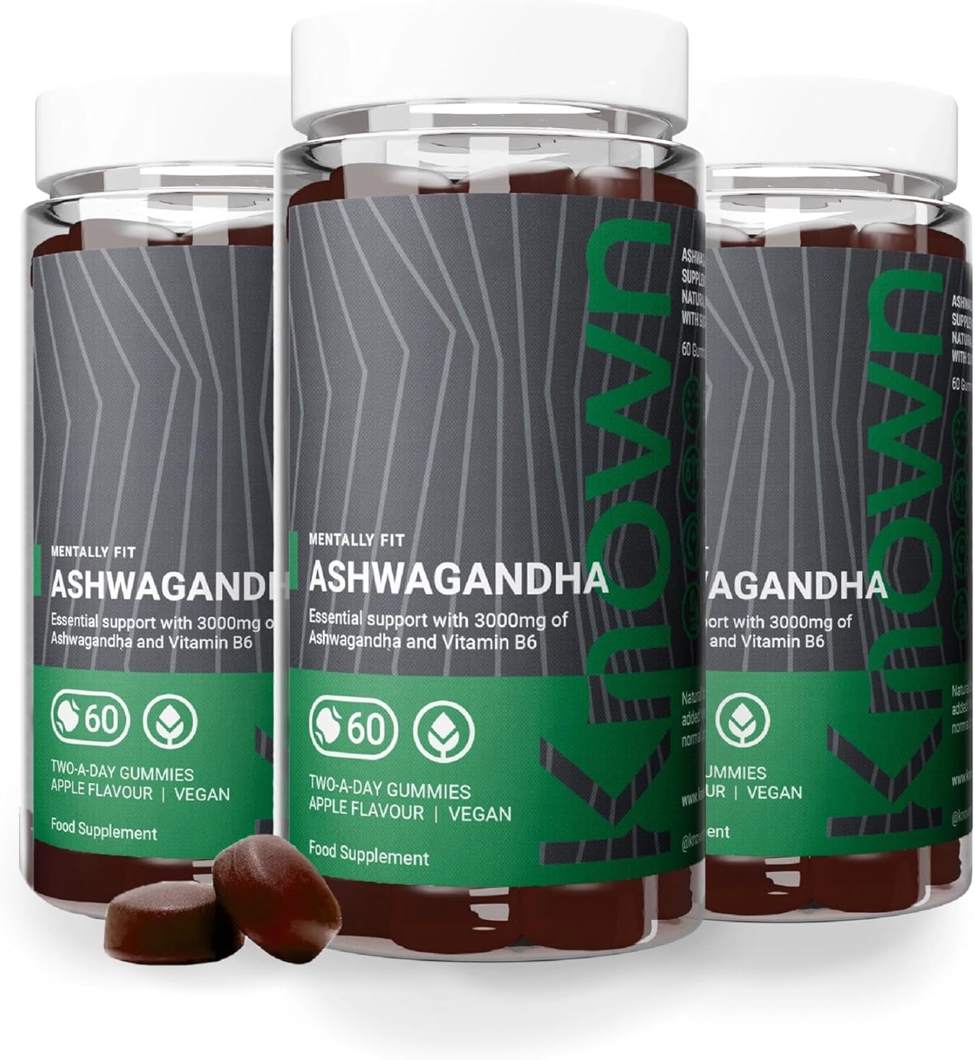 Known Ashwagandha Gummies High Strength by Known Nutrition with Vitamin B6 | 60 Two-a-Day Gummies | Natural Botanical Extract | Natural Apple Flavour (3)