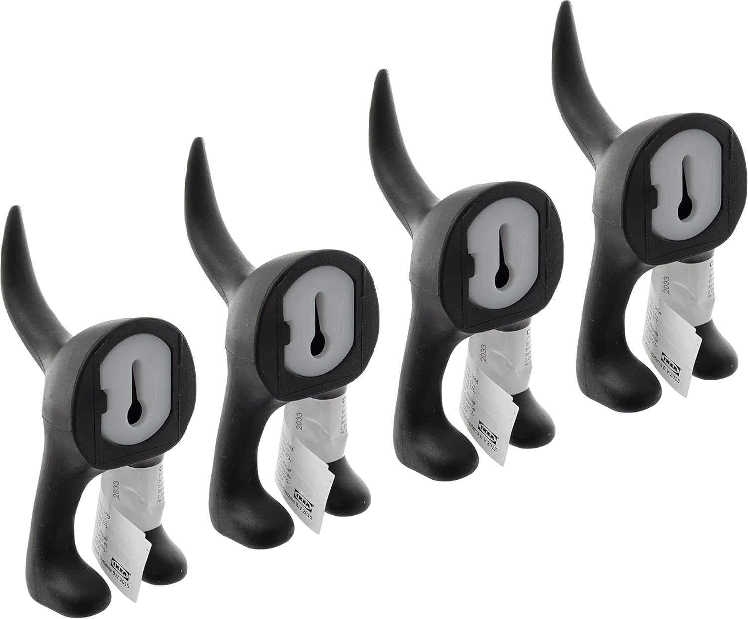 IKEA BASTIS Black Dog-Tail Wall Hooks, 12 Centimetres, Synthetic Rubber - Set of 4