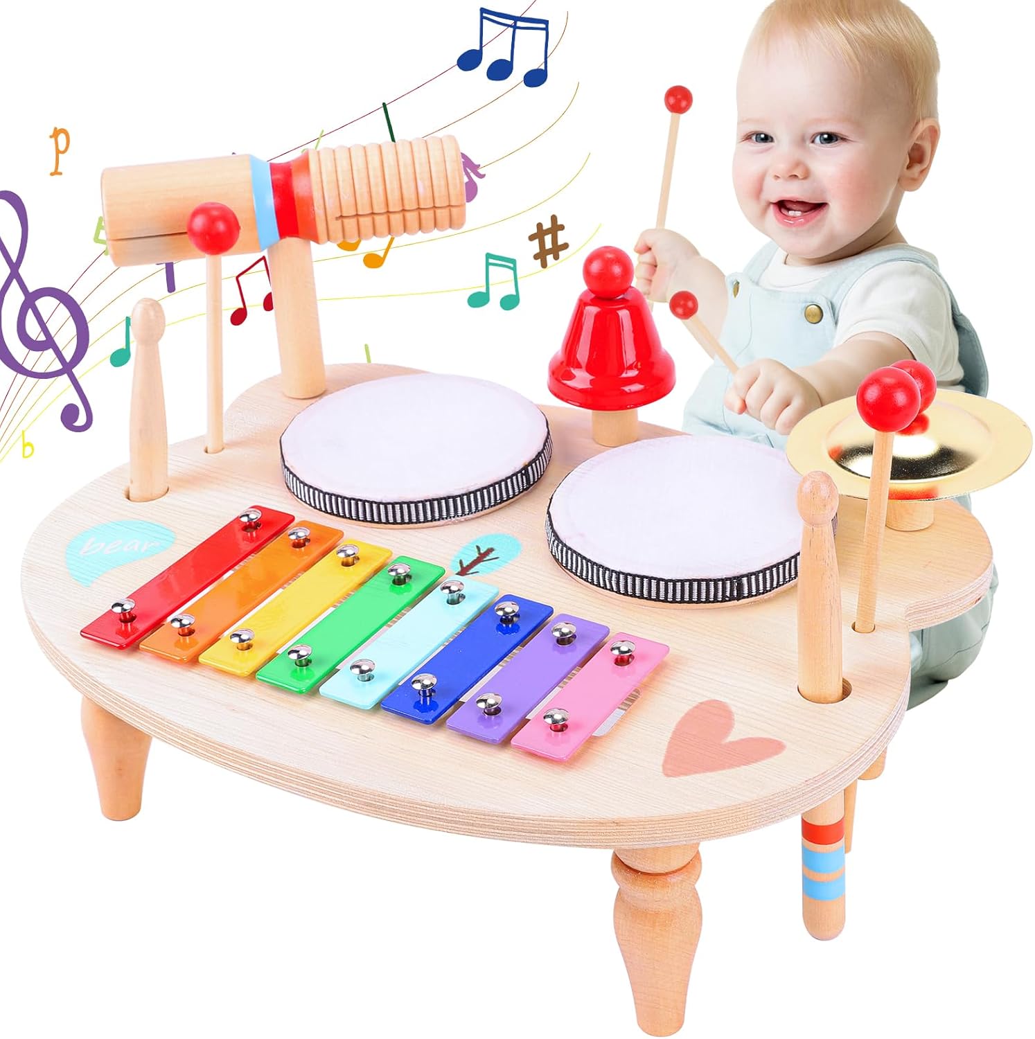 XIAPIA Kids Drum Kit, Baby Drum Musical Instruments Toys for 18 Months, Toddler Drum Set with Wooden Xylophone for Kids, Percussion Instruments Musical Toys Birthday Gifts for Children Boys and Girls