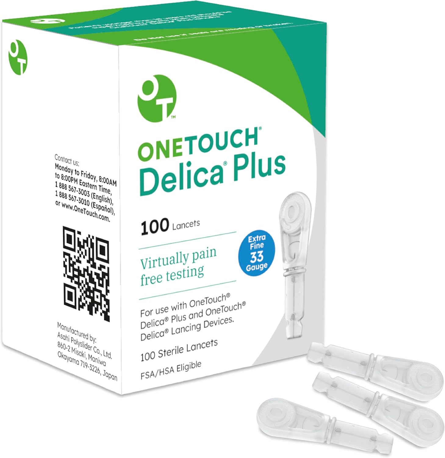 OneTouch Delica Plus Lancets for Diabetes Testing | Extra Fine 33-Gauge for Blood Test | Diabetic Supplies for Blood Sugar Monitor | for Lancing Device, 100 Count