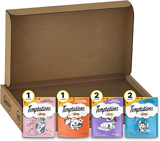 Temptations Classic Crunchy and Soft Cat Treats Variety Pack with Creamy Dairy, Tempting Tuna, Shrimpy Shrimp, and Tantalizing Turkey Flavors, (6) 6.3 oz. Pouches