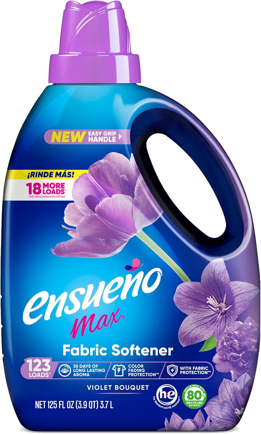 Ensueño Max Liquid Fabric Softener - Violet Bouquet Scent - 125 fl oz - Color-Safe Fabric Softener Liquid - Softens 123 Loads - Reduces Wrinkles & Static