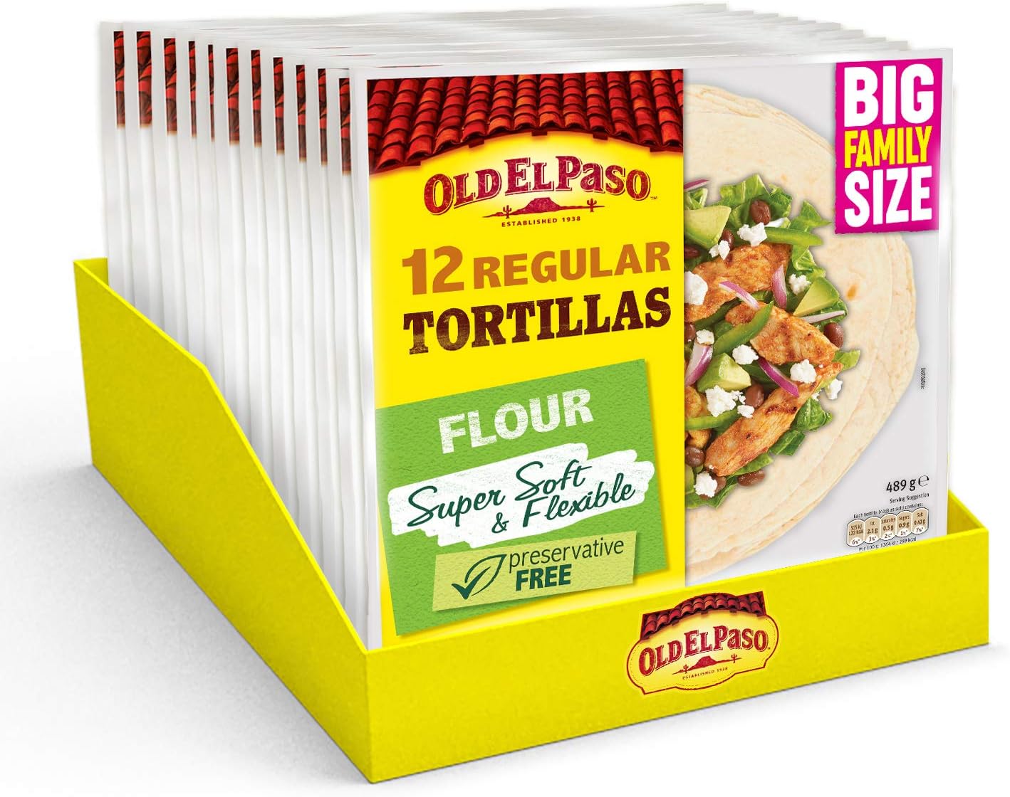 Old El Paso Regular Super Soft Flour Tortillas Family Pack 489g (Pack of 8)