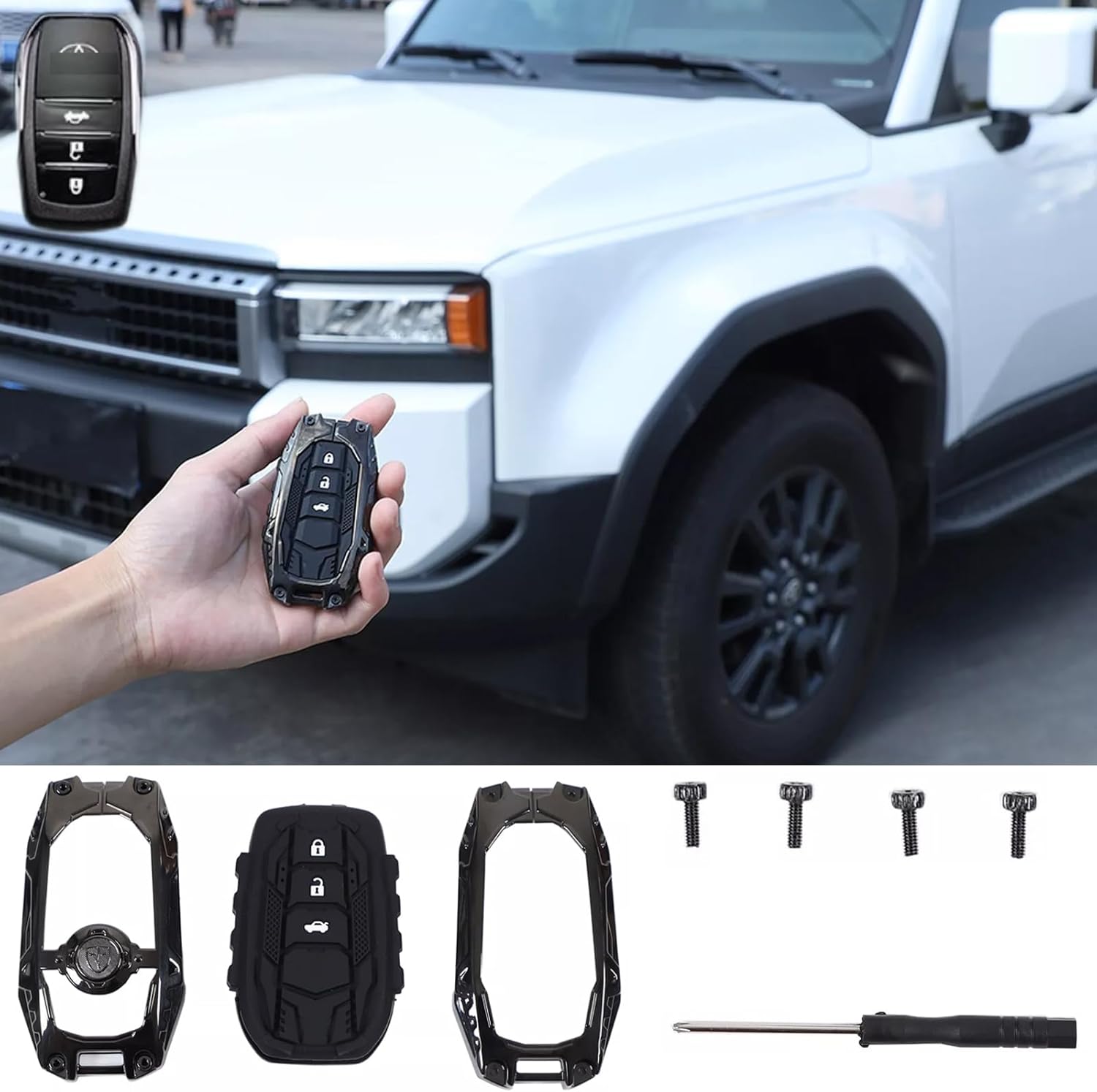 Heavy Metal Key Fob Cover Case Protector Suitable for 2024 2025 Toyot-a Land Cruiser 250 1958 Prado Lc250 J250 , Keychain,Black Key Case Bag Remote Key Fob Cover LC250 Land Cruiser