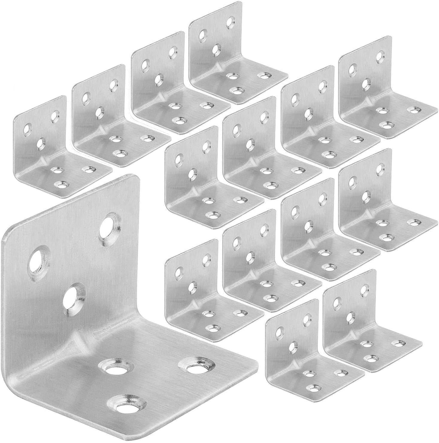 64 PCS Sliver Corner Brace, Stainless Steel 38MM X 30MM X 30MM Heavy Duty L Bracket for Furniture, Corner Steel Joint Right Angle Shelf Support Corner for Shelves, Furniture and Cabinet, Round End